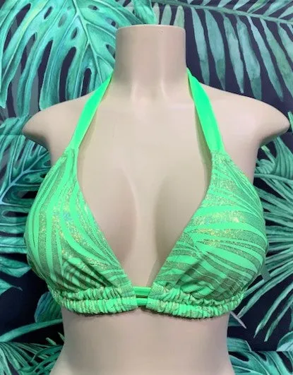 Lola Double String Bikini Top Green Gold Zebra
