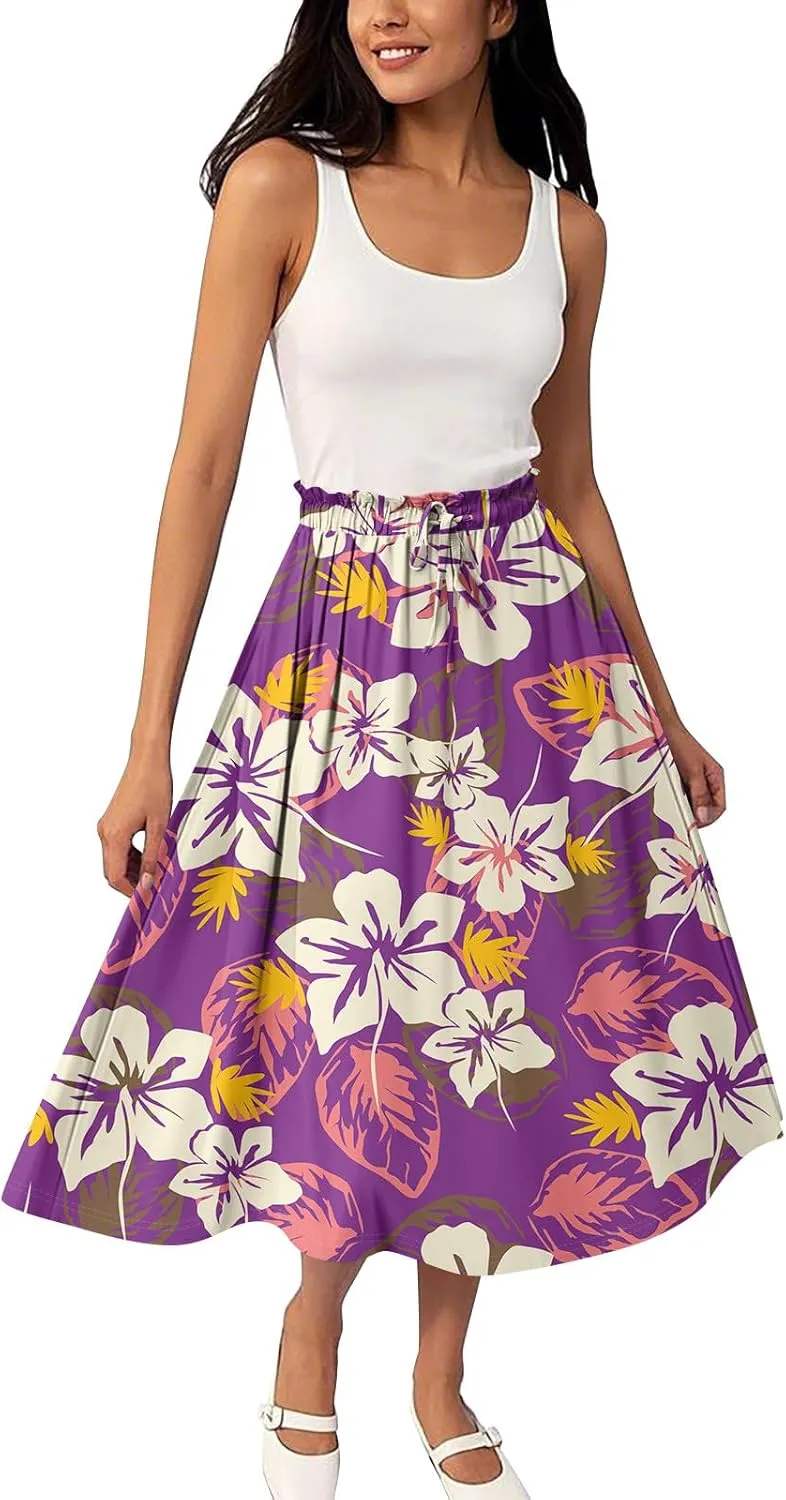 Long Floral Skirt for Women High Waist A-Line Flowy Maxi Skirt Summer Beach