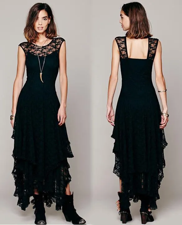 Luxurious Lace Ruched Irregular Long Prom Party Dress