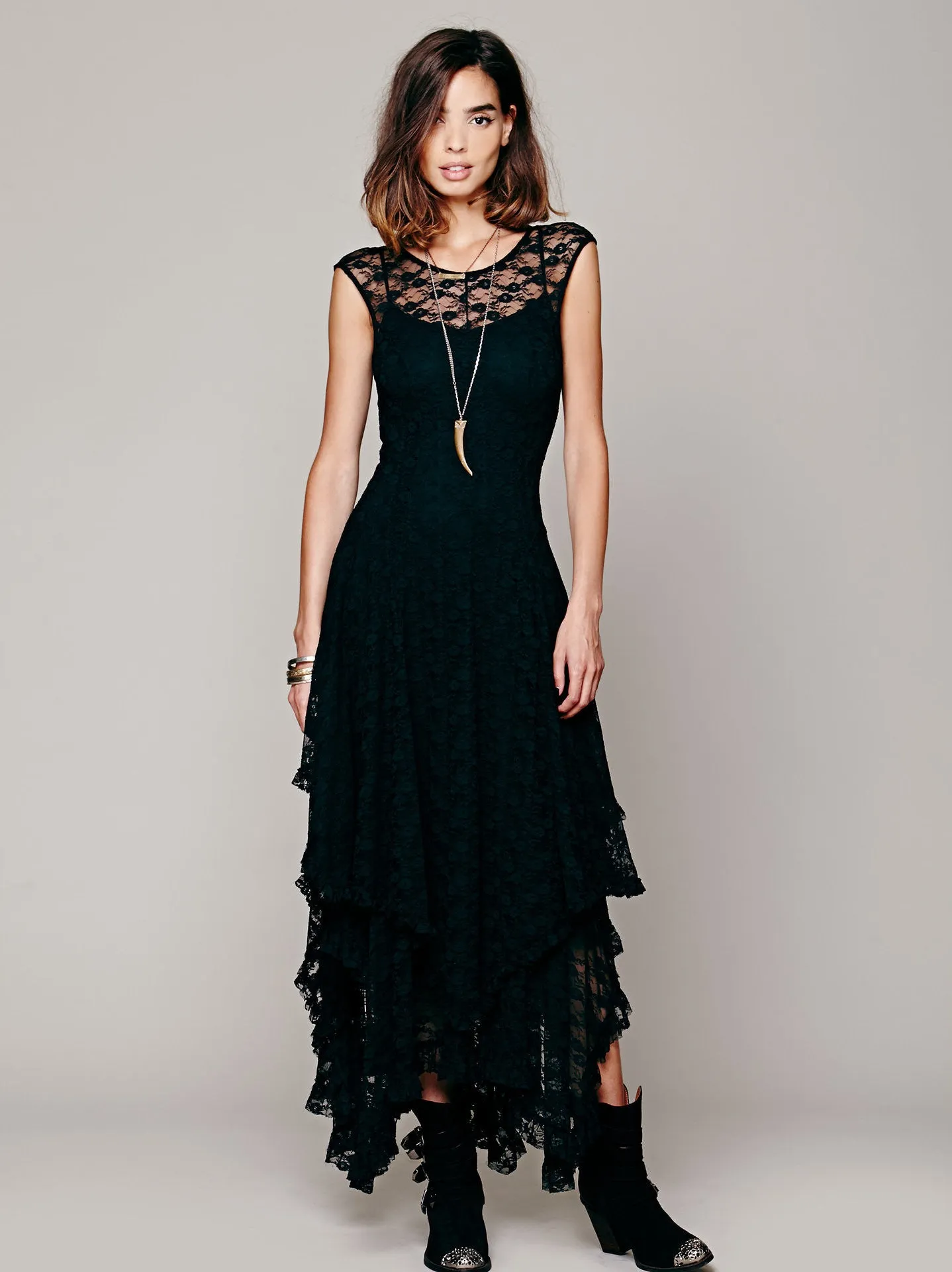 Luxurious Lace Ruched Irregular Long Prom Party Dress