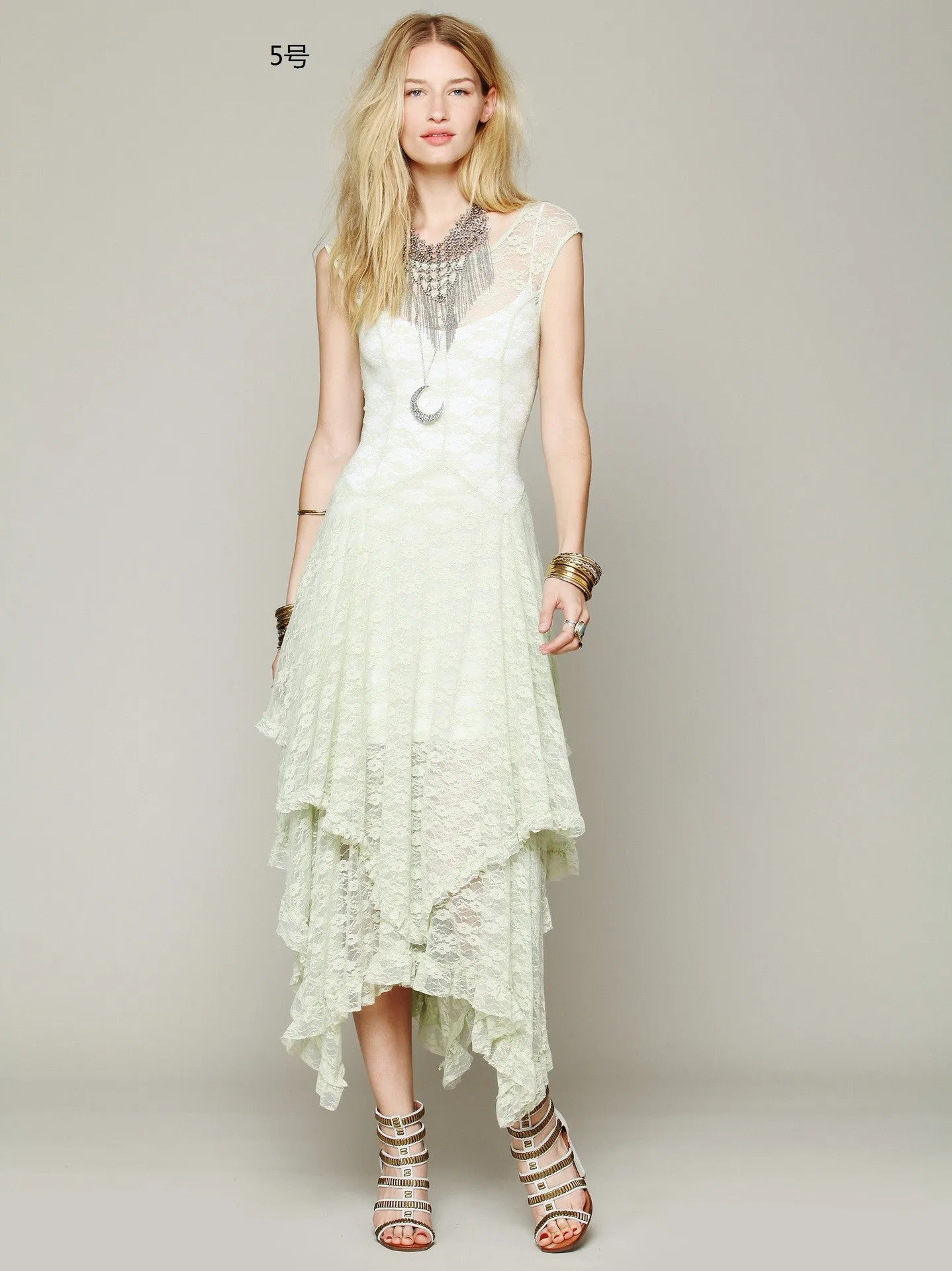 Luxurious Lace Ruched Irregular Long Prom Party Dress