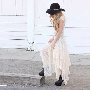 Luxurious Lace Ruched Irregular Long Prom Party Dress