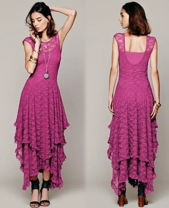 Luxurious Lace Ruched Irregular Long Prom Party Dress