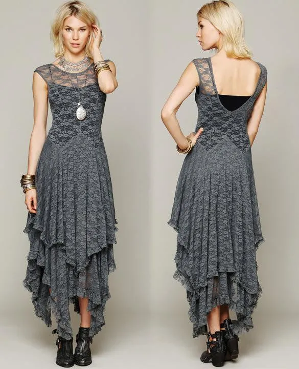 Luxurious Lace Ruched Irregular Long Prom Party Dress