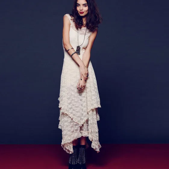 Luxurious Lace Ruched Irregular Long Prom Party Dress