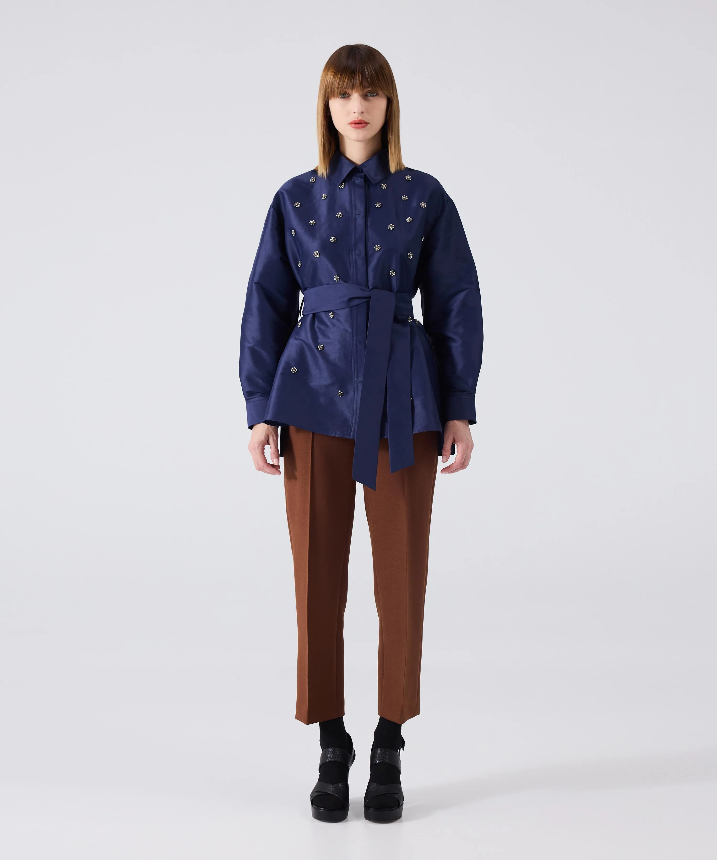 Machka Embroidered Shirt Jacket Navy