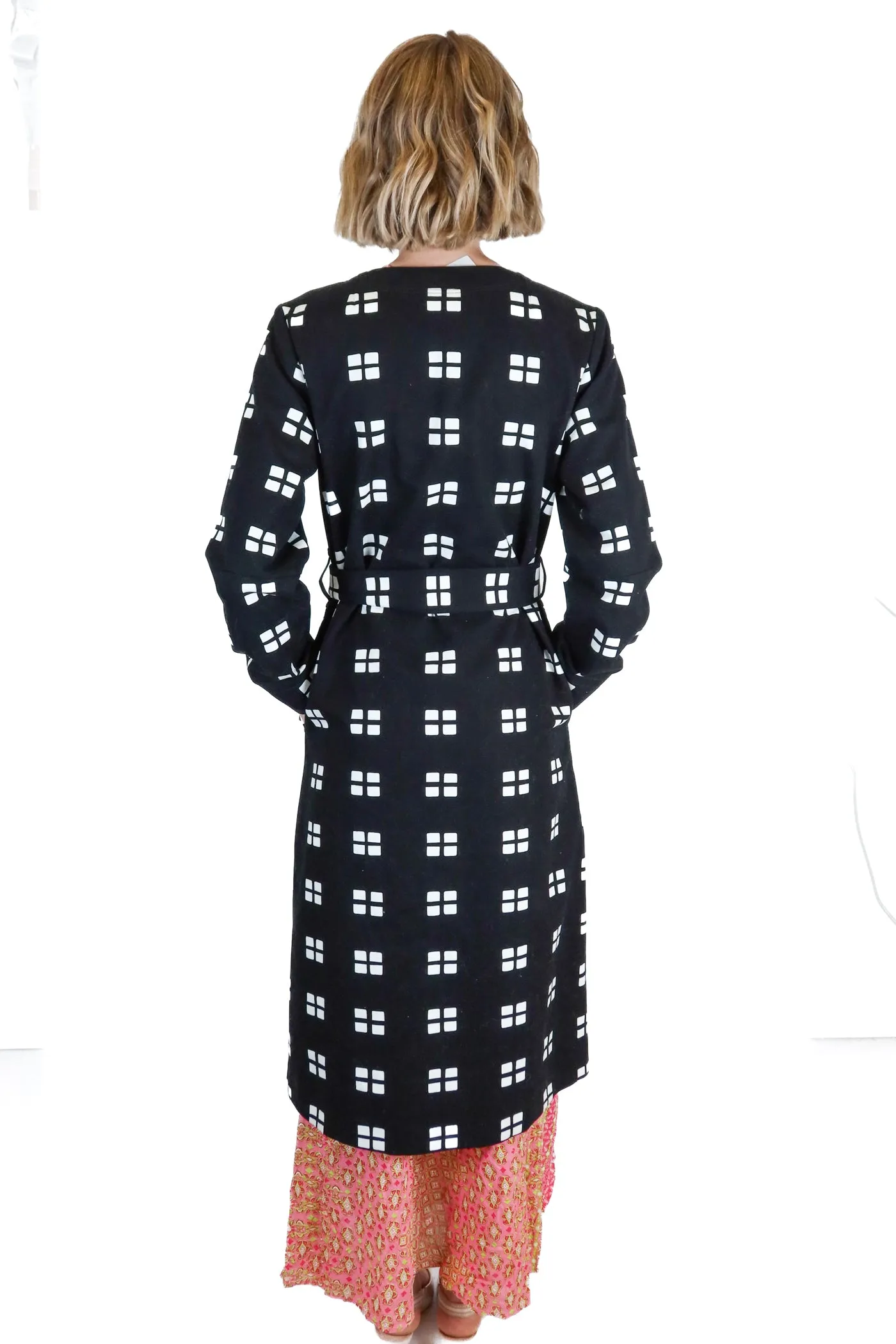 Marimekko Black and White Long Belted Coat (36; retail $655)