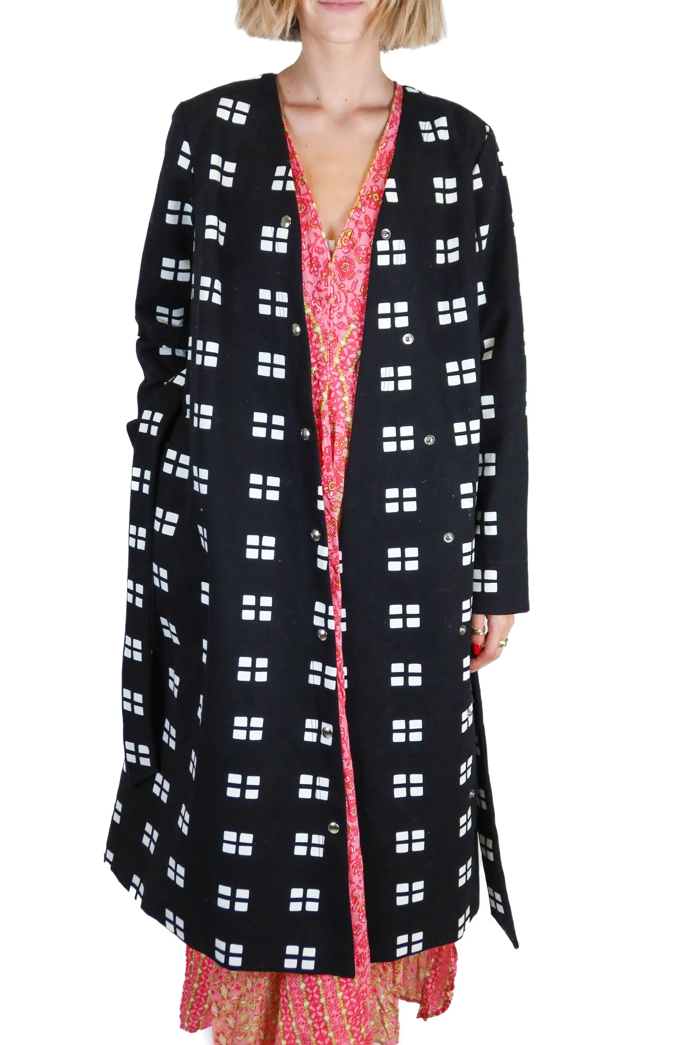 Marimekko Black and White Long Belted Coat (36; retail $655)