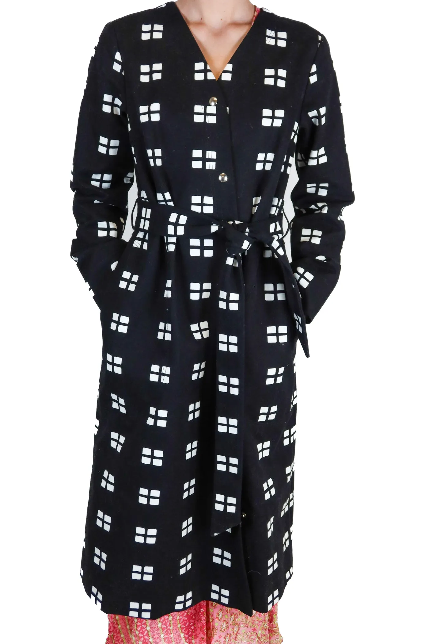 Marimekko Black and White Long Belted Coat (36; retail $655)