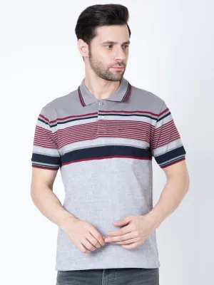 Men Polo Striper Lycra Grey T-Shirt