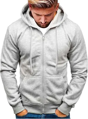 Mens Slim Fit Lightweight Zip Up Hoodie with Pockets Long Sleeve Full Zip Hooded Sweatshirt Drawstring Casual Hoodies