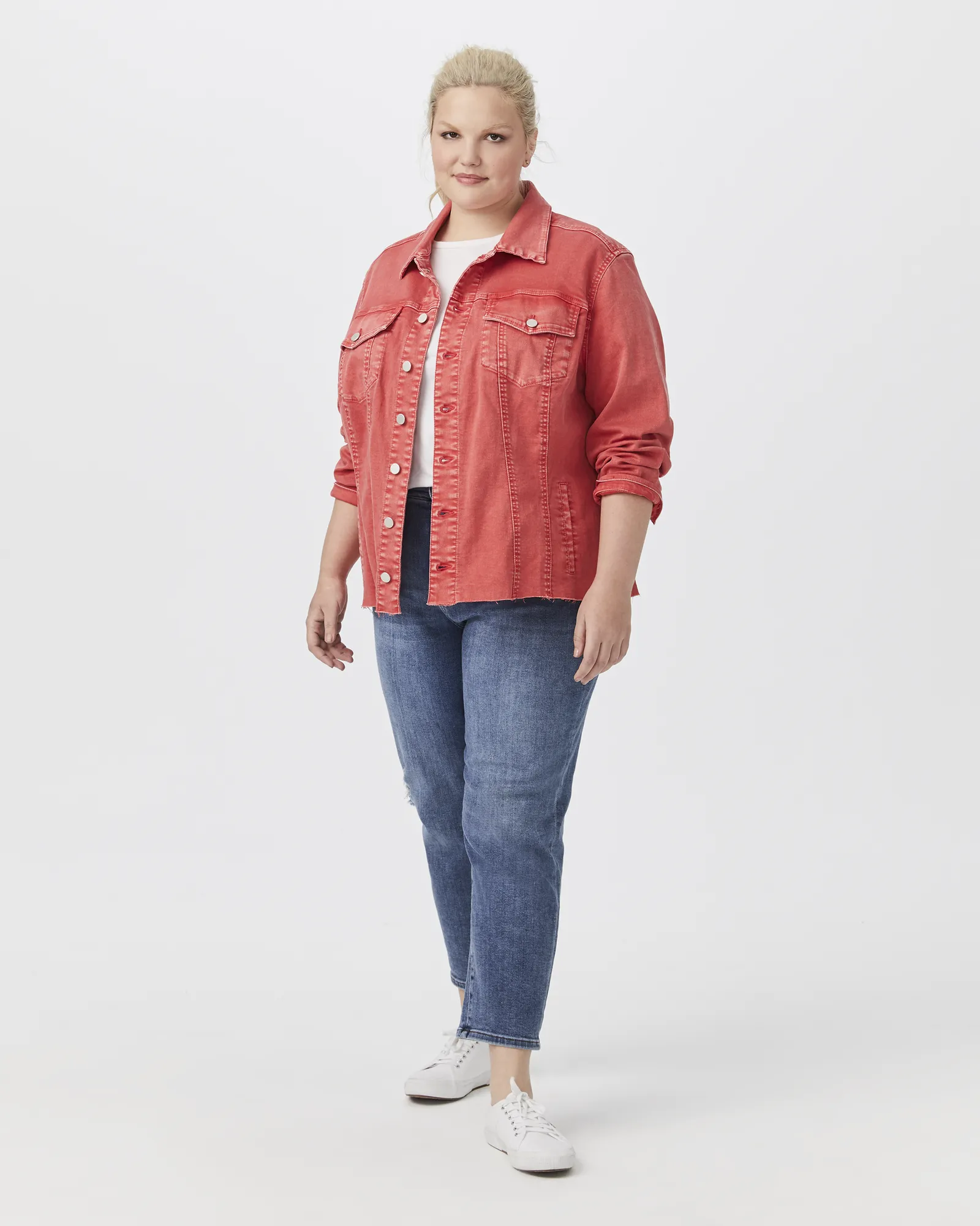 Minerva Raw-Hem Denim Jacket | Orange
