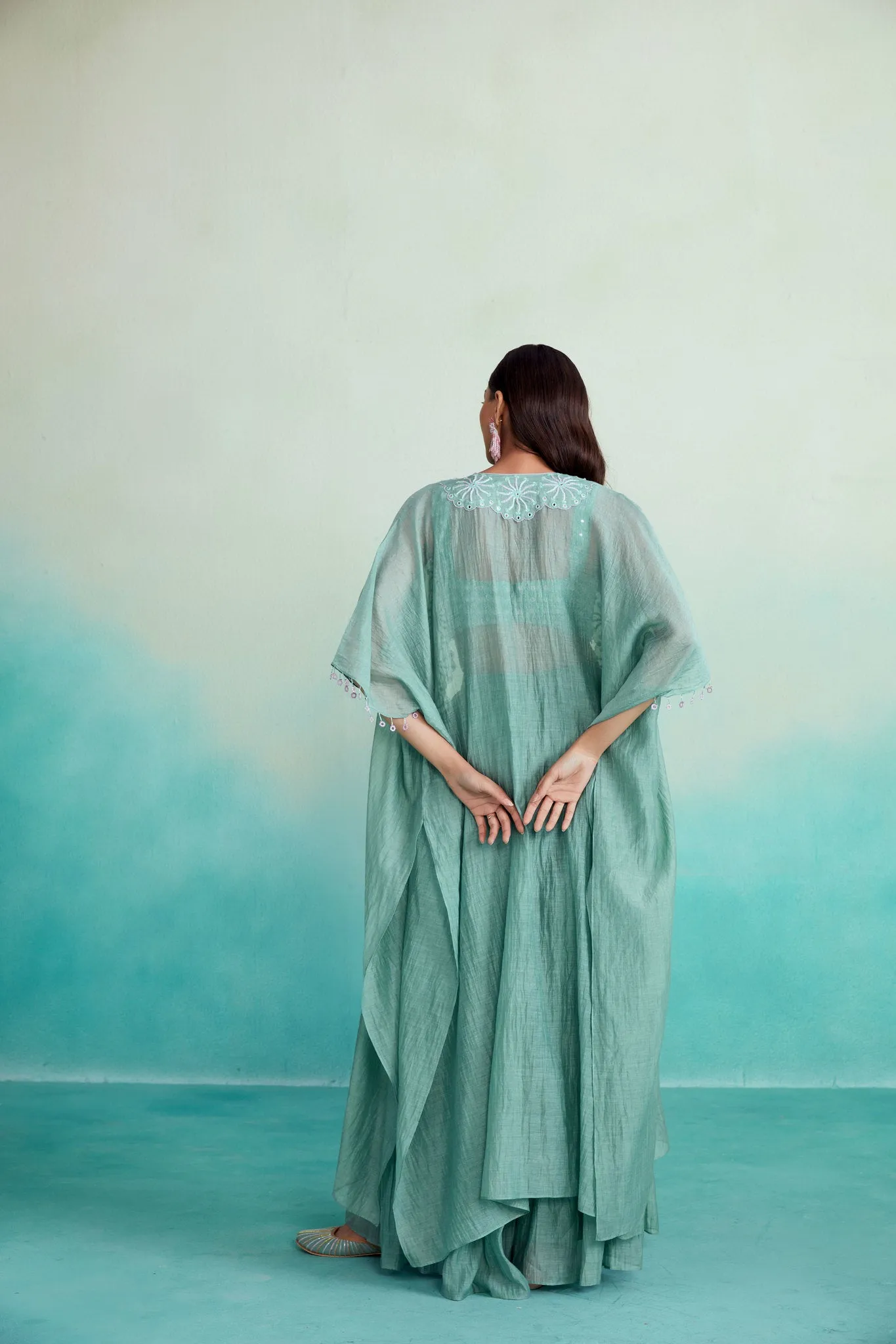 Mint Hand embroidered Jacket Crop top & Sharara set