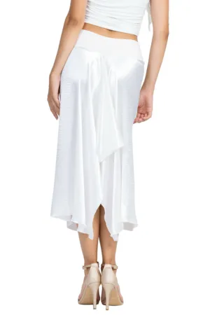 Off-White Shiny Satin Midi Skirt With Back Movement