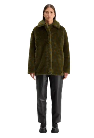 Olive Fur Jacket with Black Bow