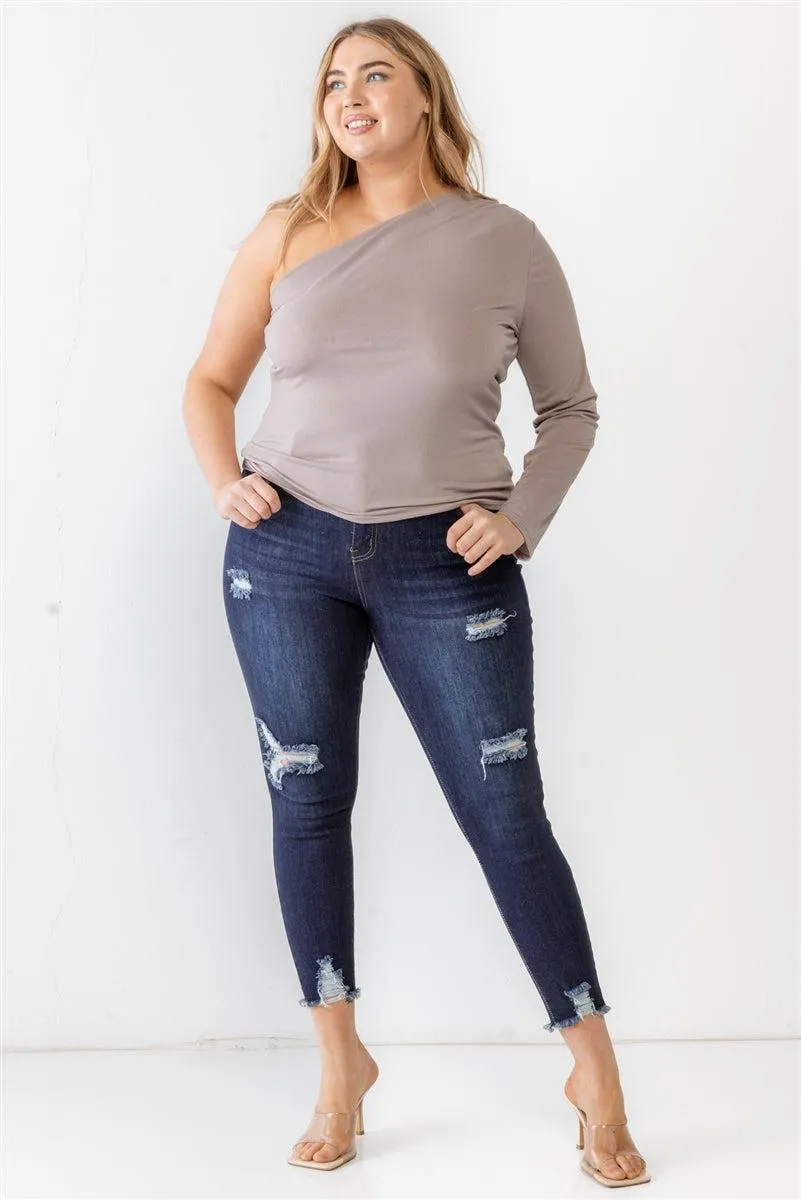 Plus Size Mocha One Shoulder Top