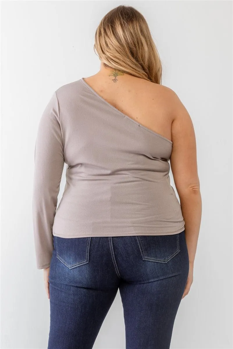 Plus Size Mocha One Shoulder Top