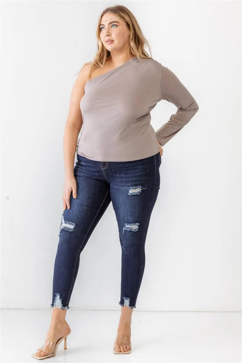 Plus Size Mocha One Shoulder Top