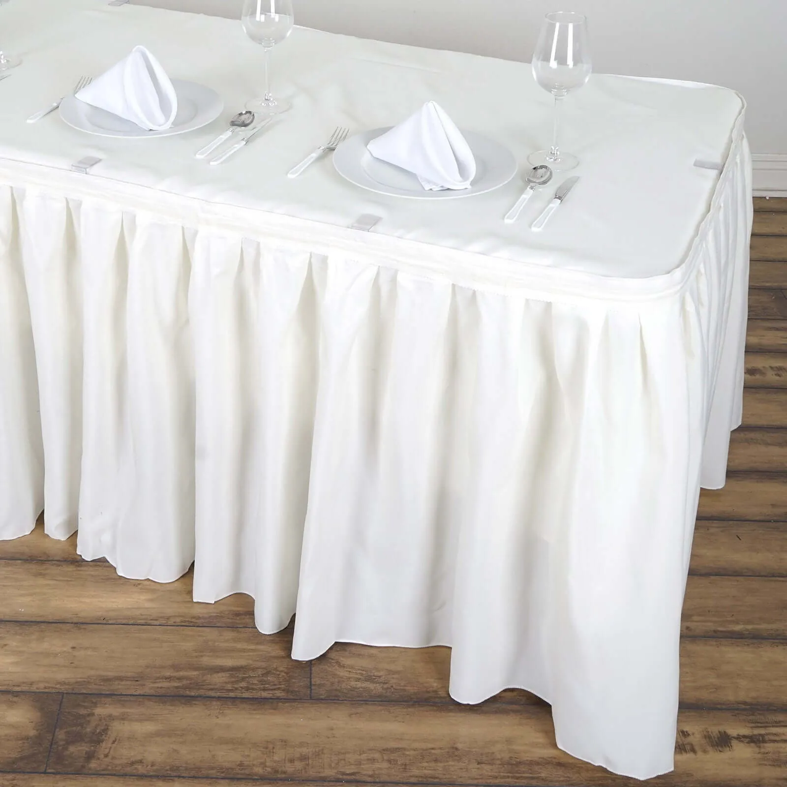 Polyester Table Skirt 21ft Ivory - Stylish Pleated Table Cover