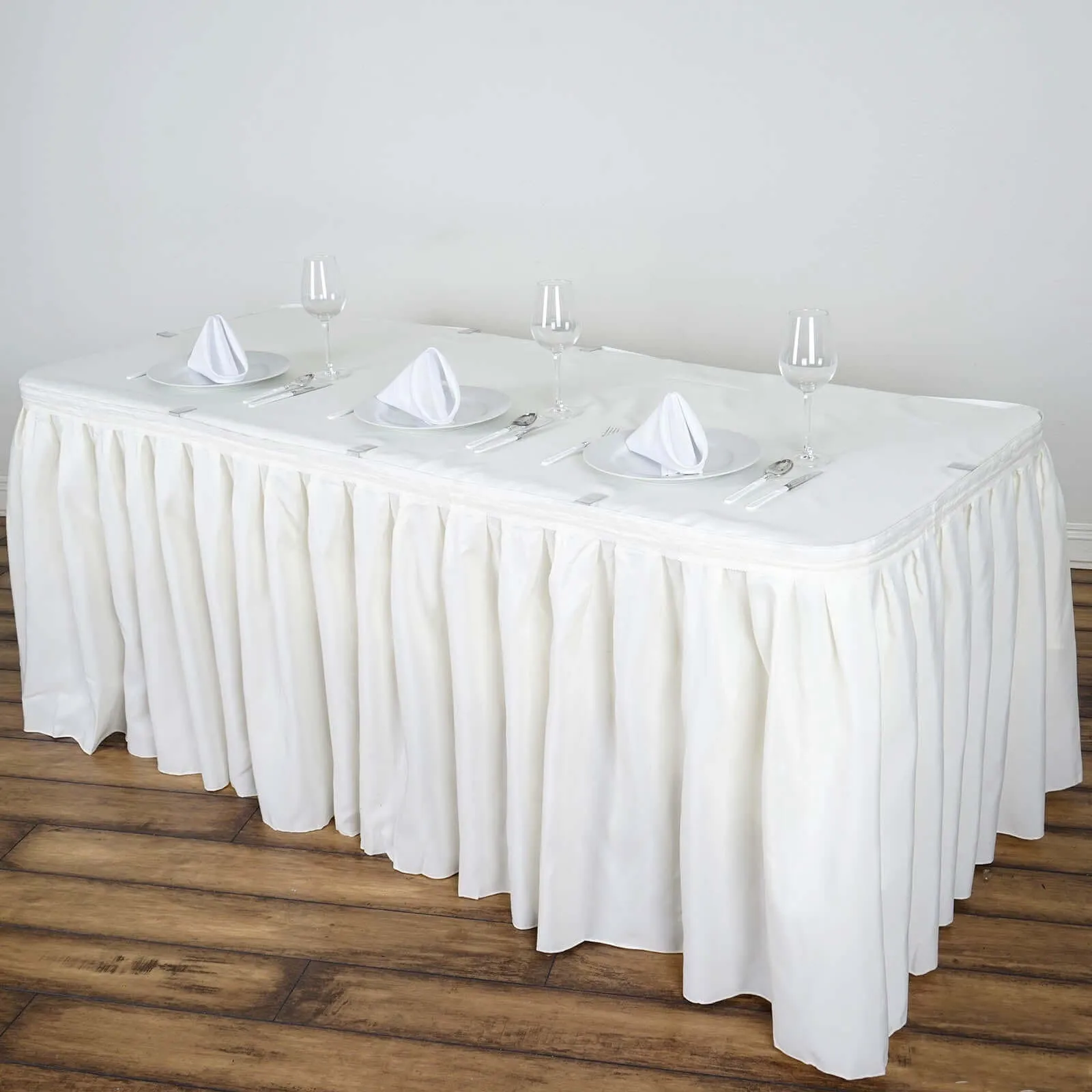 Polyester Table Skirt 21ft Ivory - Stylish Pleated Table Cover
