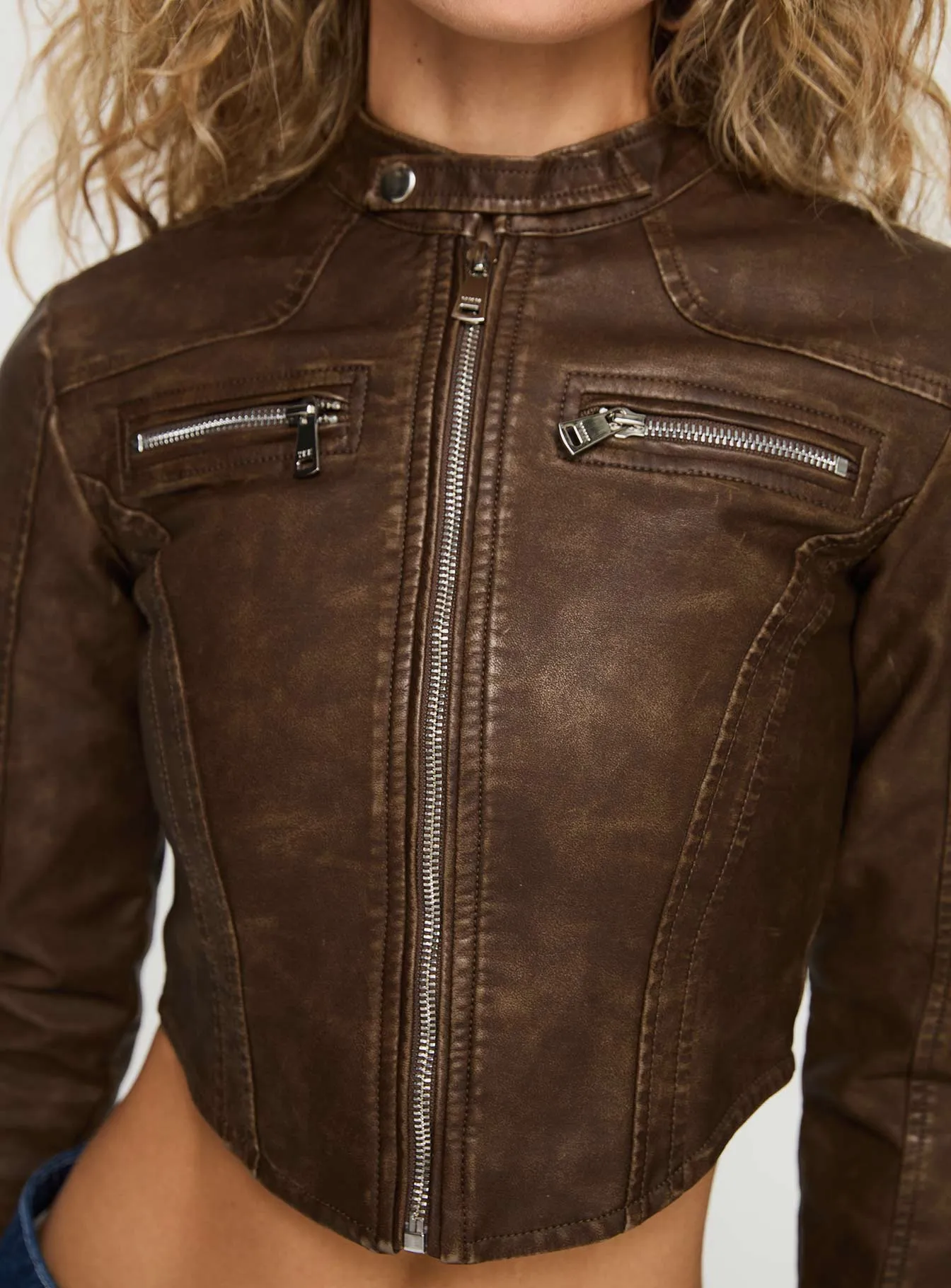 Premium Brown Women Cropped Leather Jacket By TJS