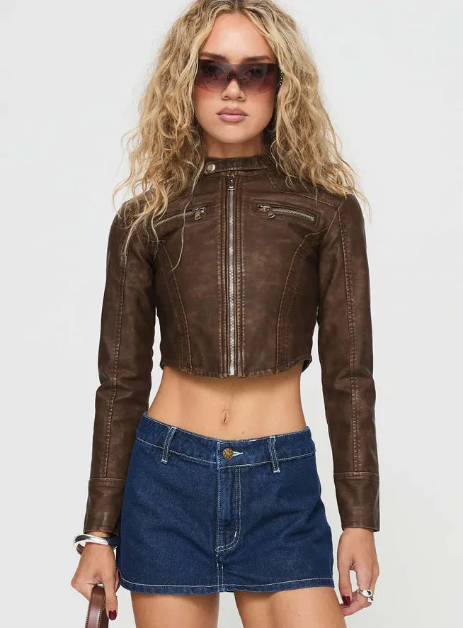 Premium Brown Women Cropped Leather Jacket By TJS