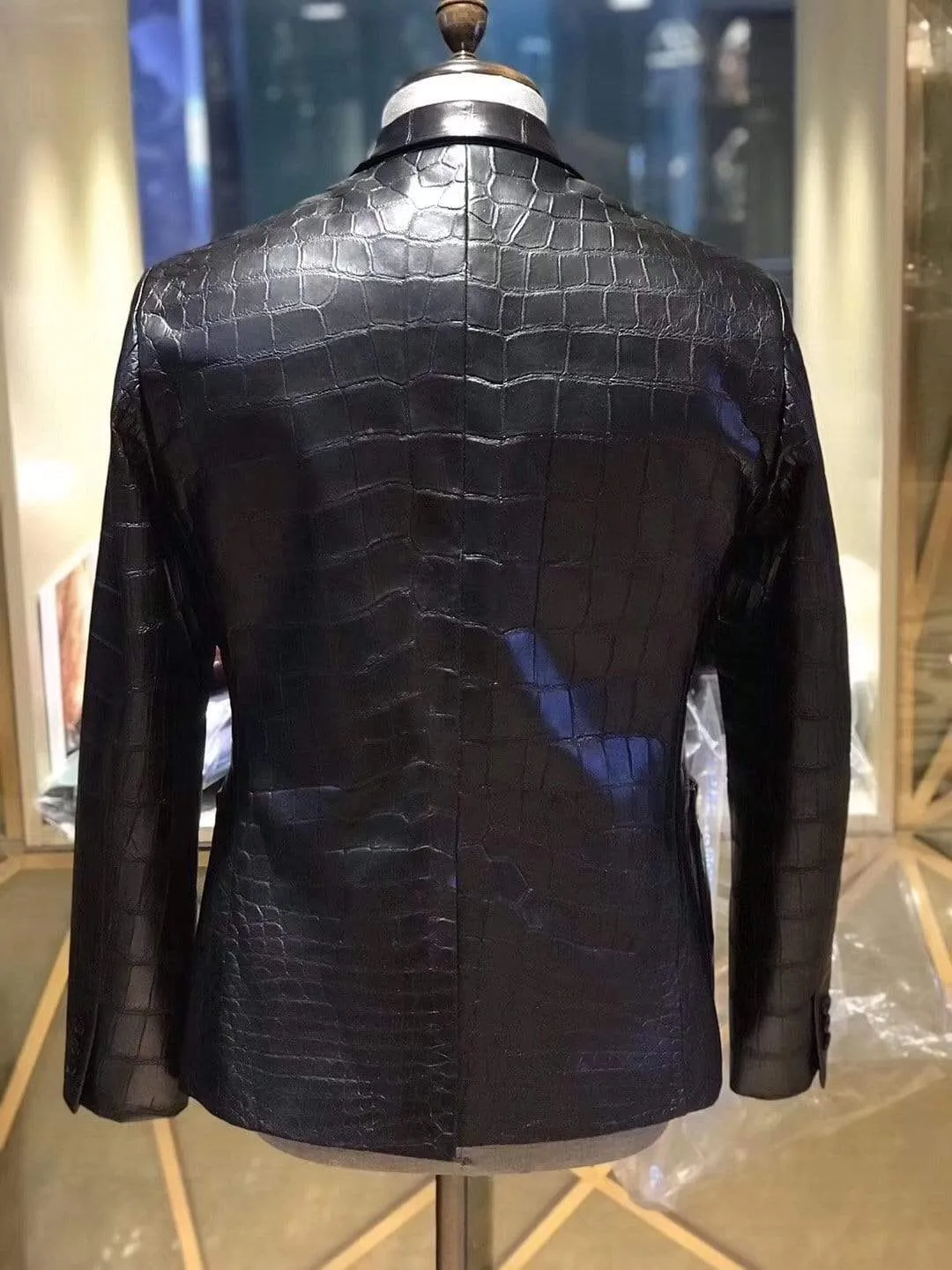 Preorder Nubuck Crocodile Skin  Leather Blazer  Brown & Grey