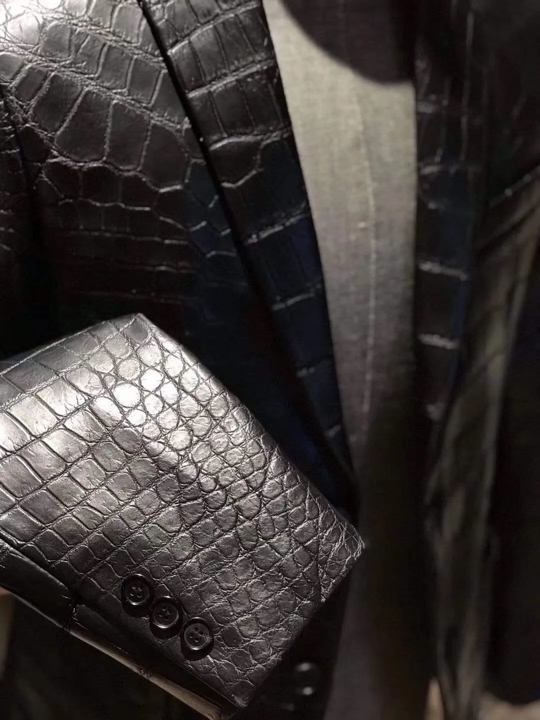 Preorder Nubuck Crocodile Skin  Leather Blazer  Brown & Grey