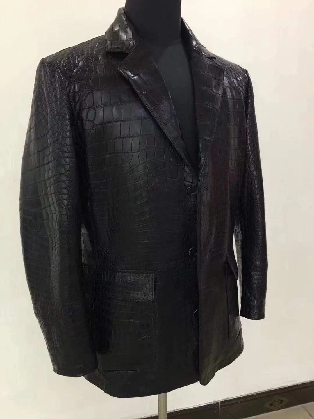 Preorder Nubuck Crocodile Skin  Leather Blazer  Brown & Grey