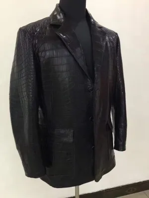 Preorder Nubuck Crocodile Skin  Leather Blazer  Brown & Grey