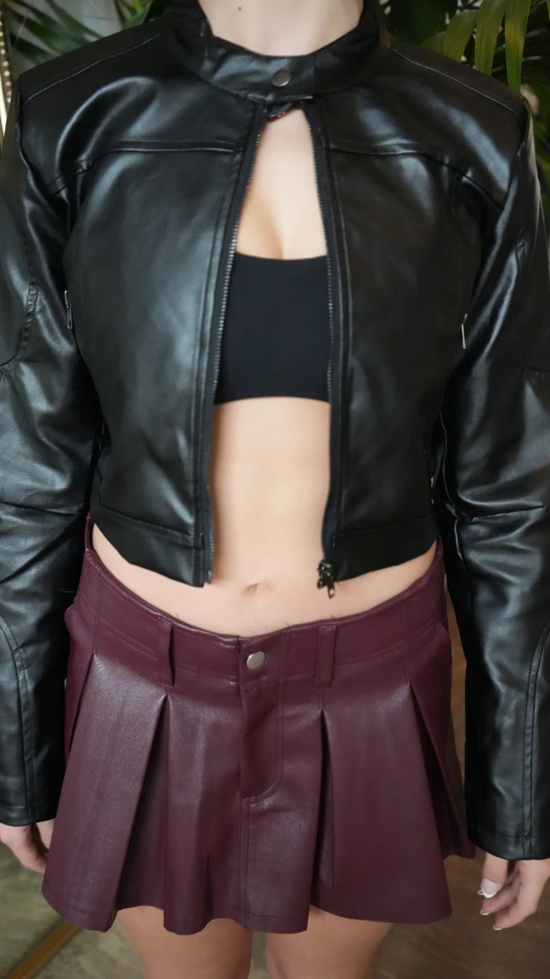 PU Vegan Leather Cropped Jacket