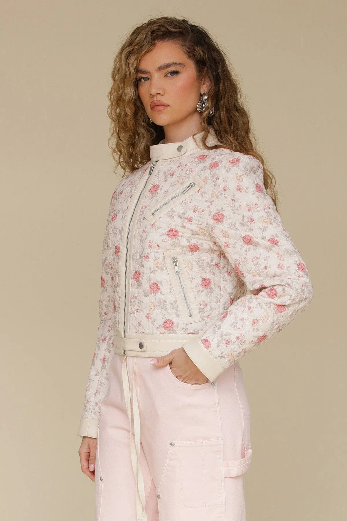 Quilted Floral Cotton Moto Jacket
