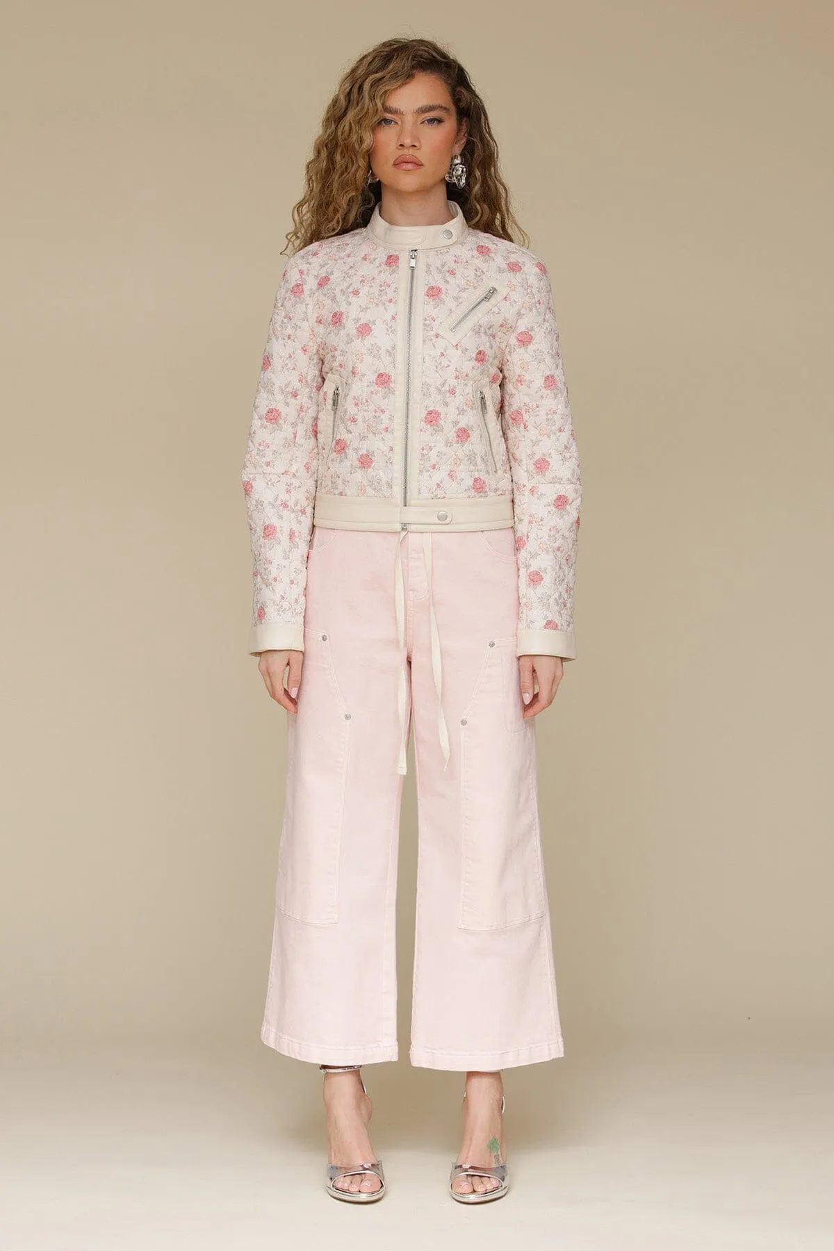 Quilted Floral Cotton Moto Jacket