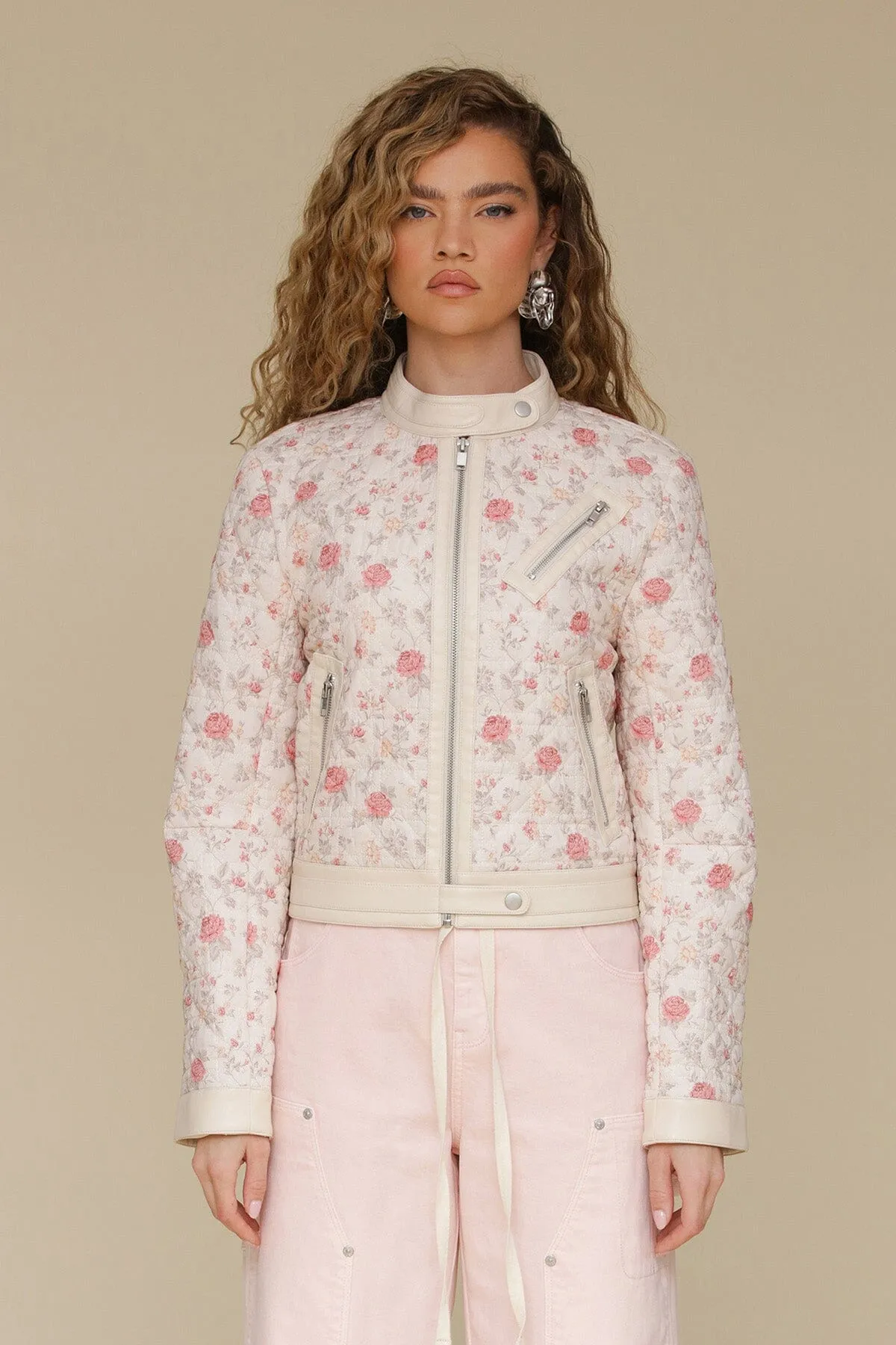 Quilted Floral Cotton Moto Jacket