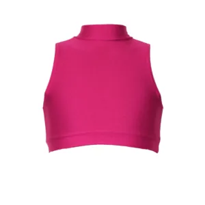 SALE - ROSIE - LYCRA SLEEVELESS POLO NECK CROP TOP - CERISE