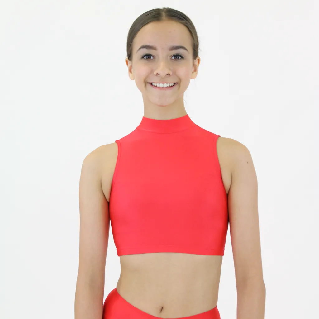 SALE - ROSIE - LYCRA SLEEVELESS POLO NECK CROP TOP - RED