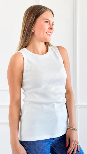 Shiny Foil Detailed Ribbed Italian Tank- White/Gold