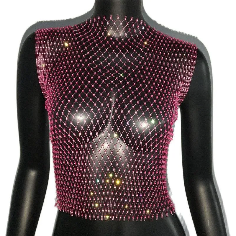 Shiny Rhinestone Mesh Tank Top