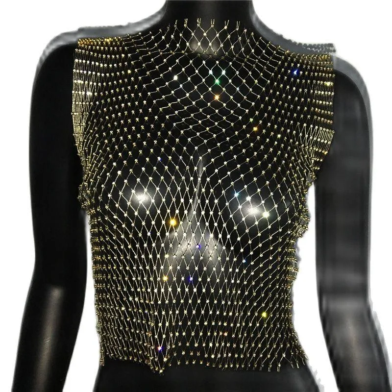 Shiny Rhinestone Mesh Tank Top