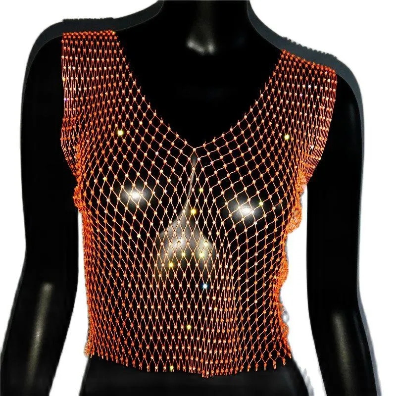 Shiny Rhinestone Mesh Tank Top