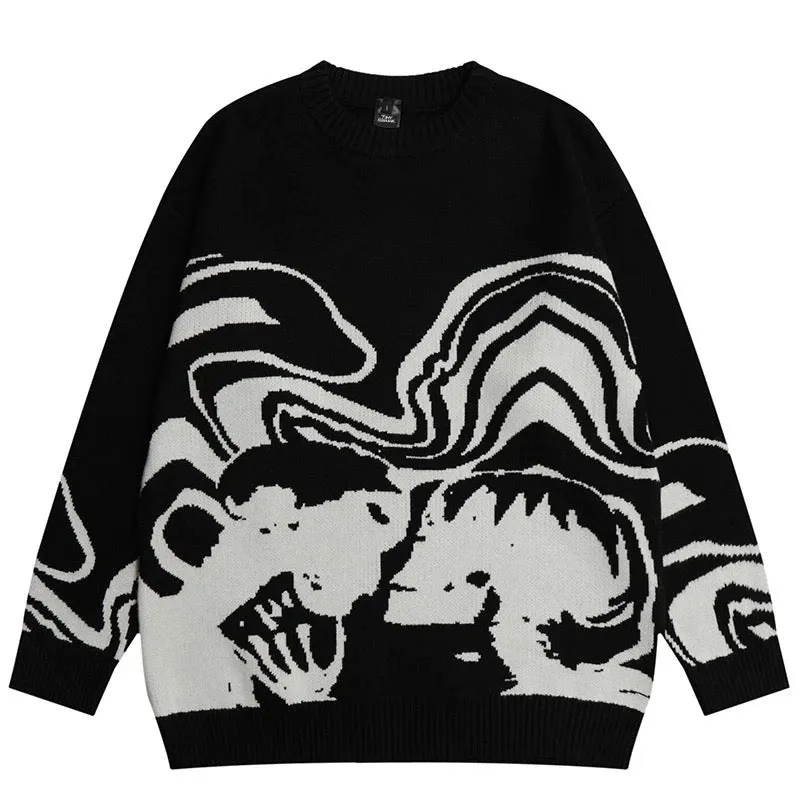 Skeletal Embrace Knitted Wool Pullover Sweater