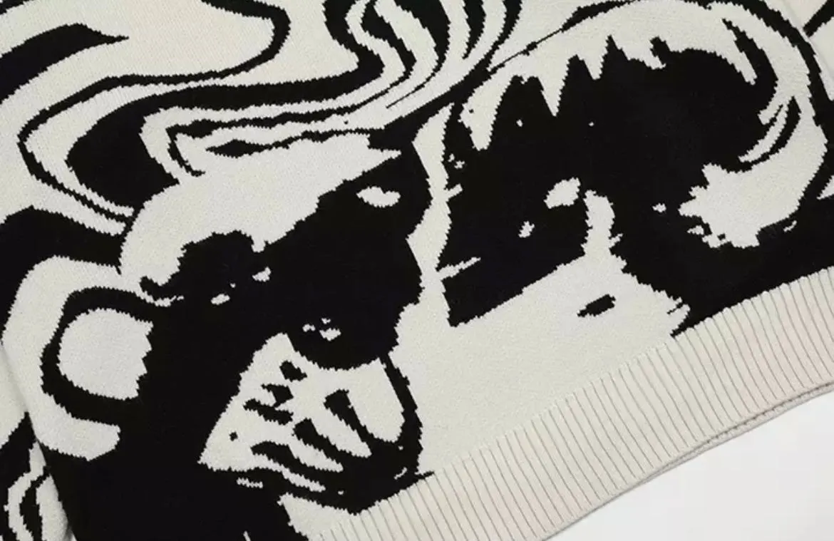 Skeletal Embrace Knitted Wool Pullover Sweater