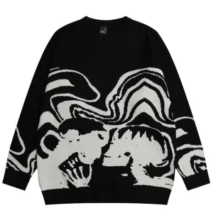 Skeletal Embrace Knitted Wool Pullover Sweater