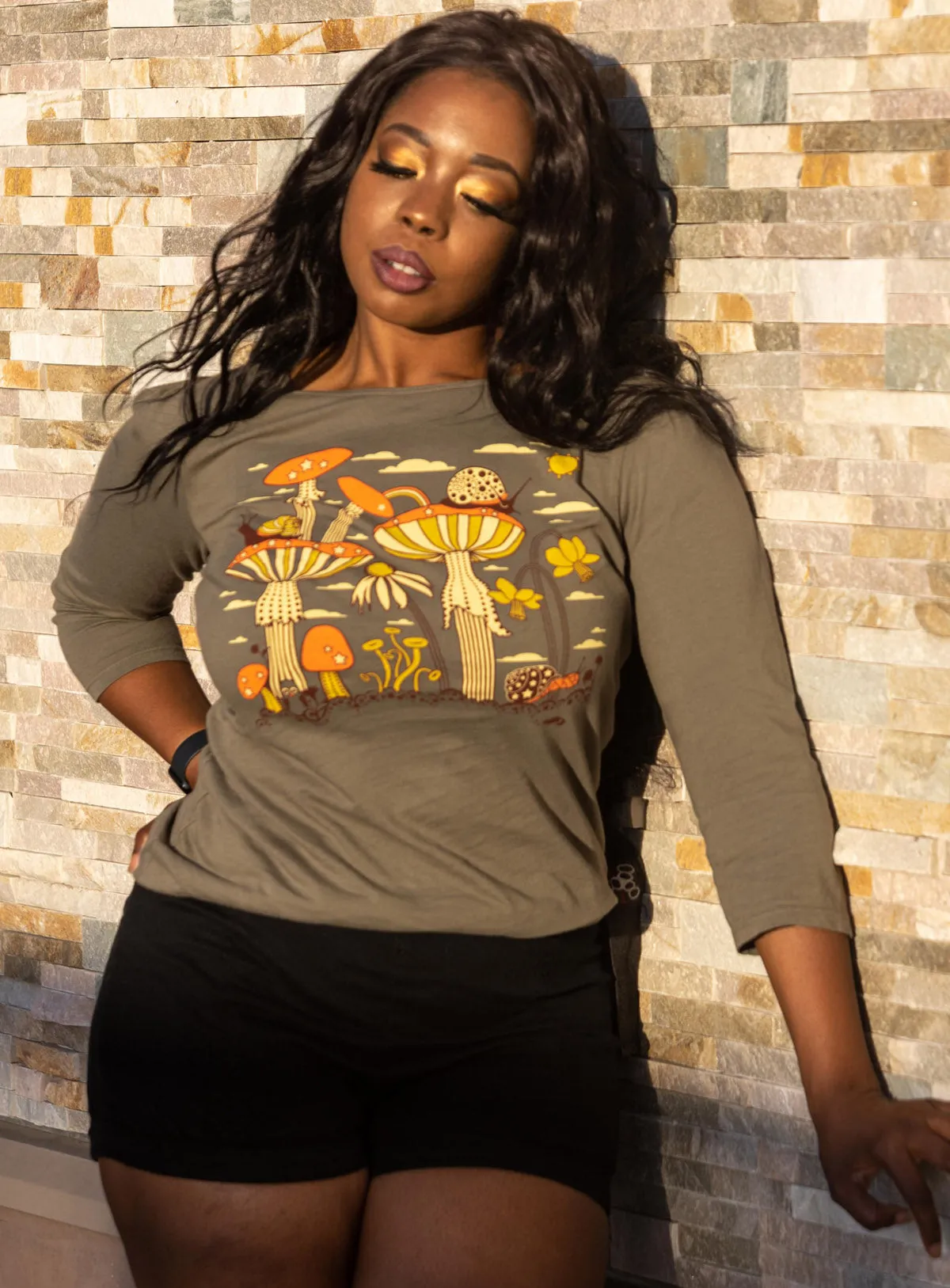 Snail Away 3/4 Sleeve Tee in Muted Olive