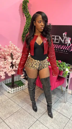 Snakeskin Crop Jacket - Burgundy