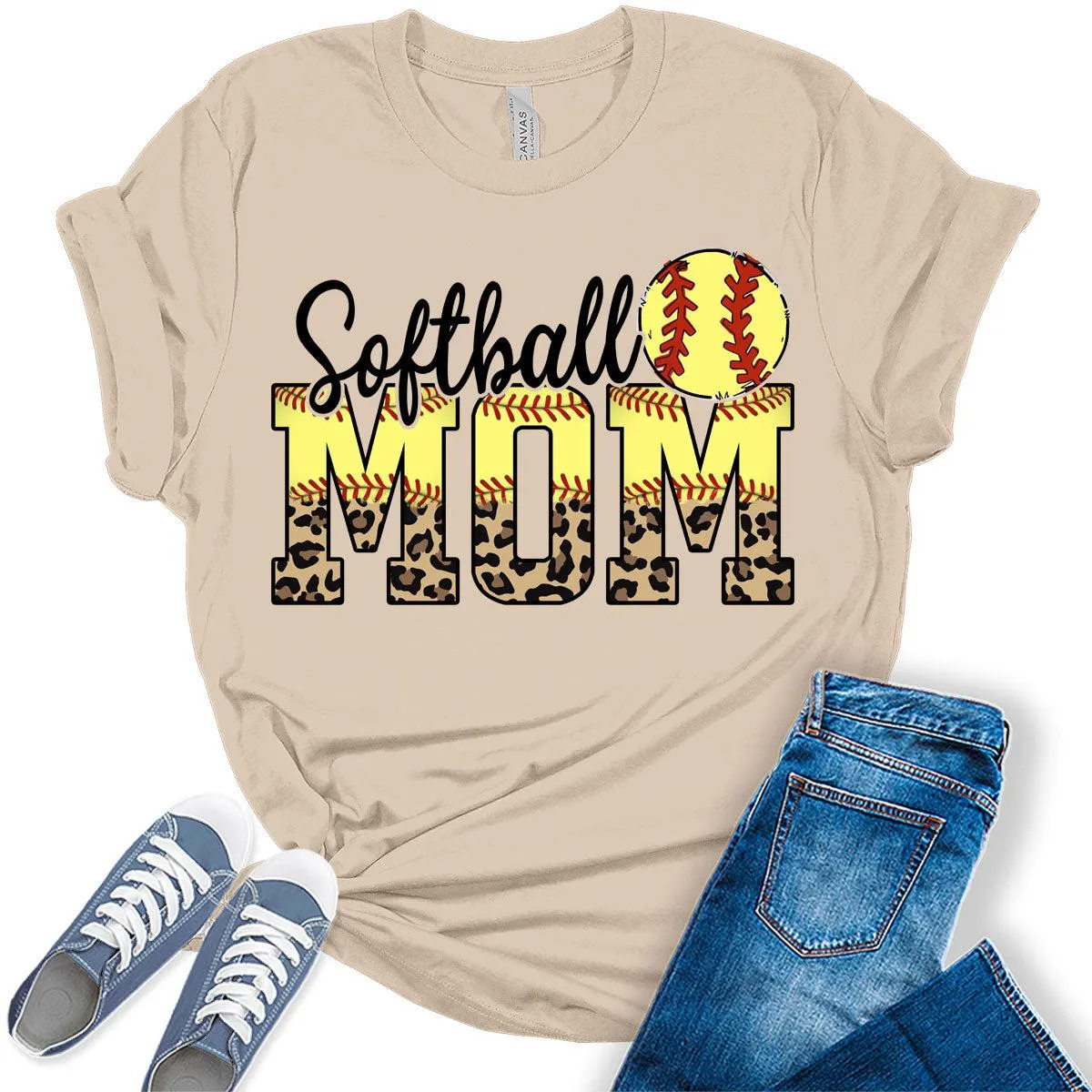 Softball Mom Shirt Letter Print T Shirt Cute Graphic Tees for Women Trendy Plus Size Tops