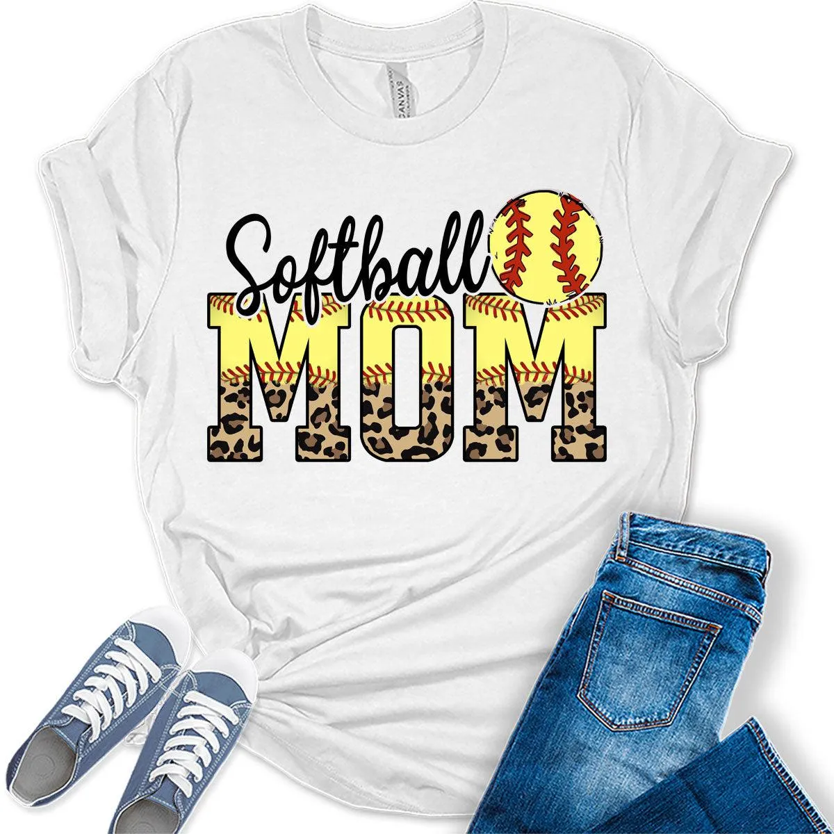 Softball Mom Shirt Letter Print T Shirt Cute Graphic Tees for Women Trendy Plus Size Tops