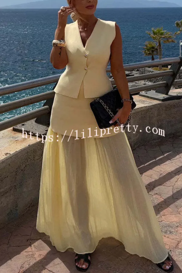 Stylish and Elegant Knit Spliced Tulle Elastic Waist Pleated Maxi Skirt