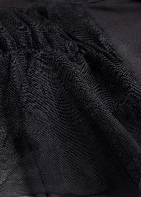 Stylish Black PatchworkTulle asymmetrical design Wide Leghot Pants Trousers