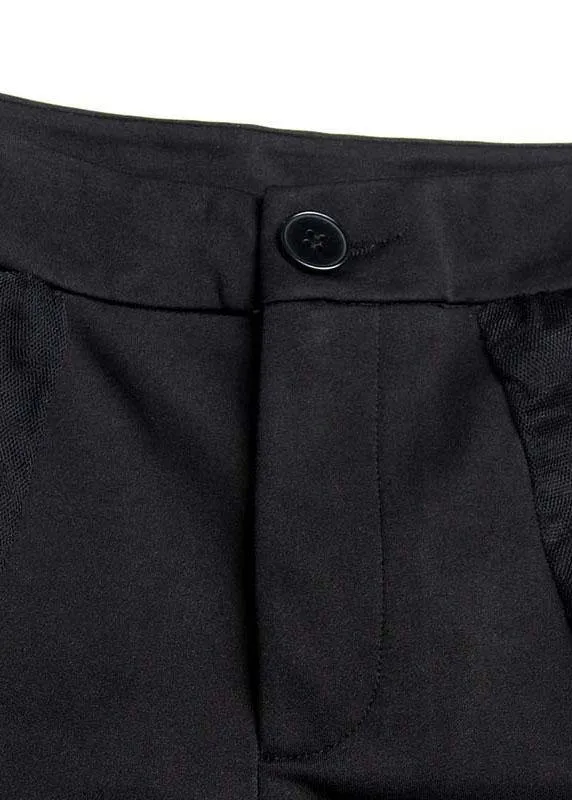 Stylish Black PatchworkTulle asymmetrical design Wide Leghot Pants Trousers